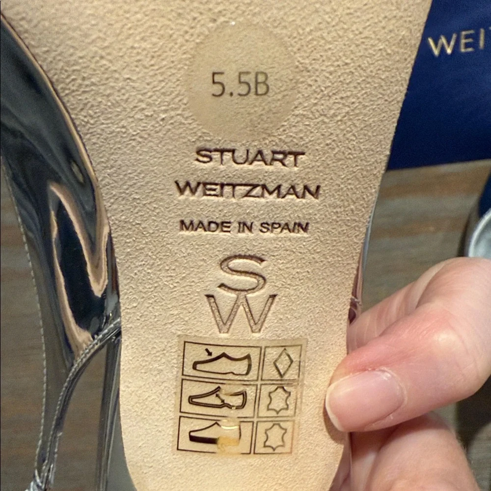 Stuart Weitzman Eva 50 Slingback Pumps 5.5 NIB Silver Metallic Luxury Heels $475